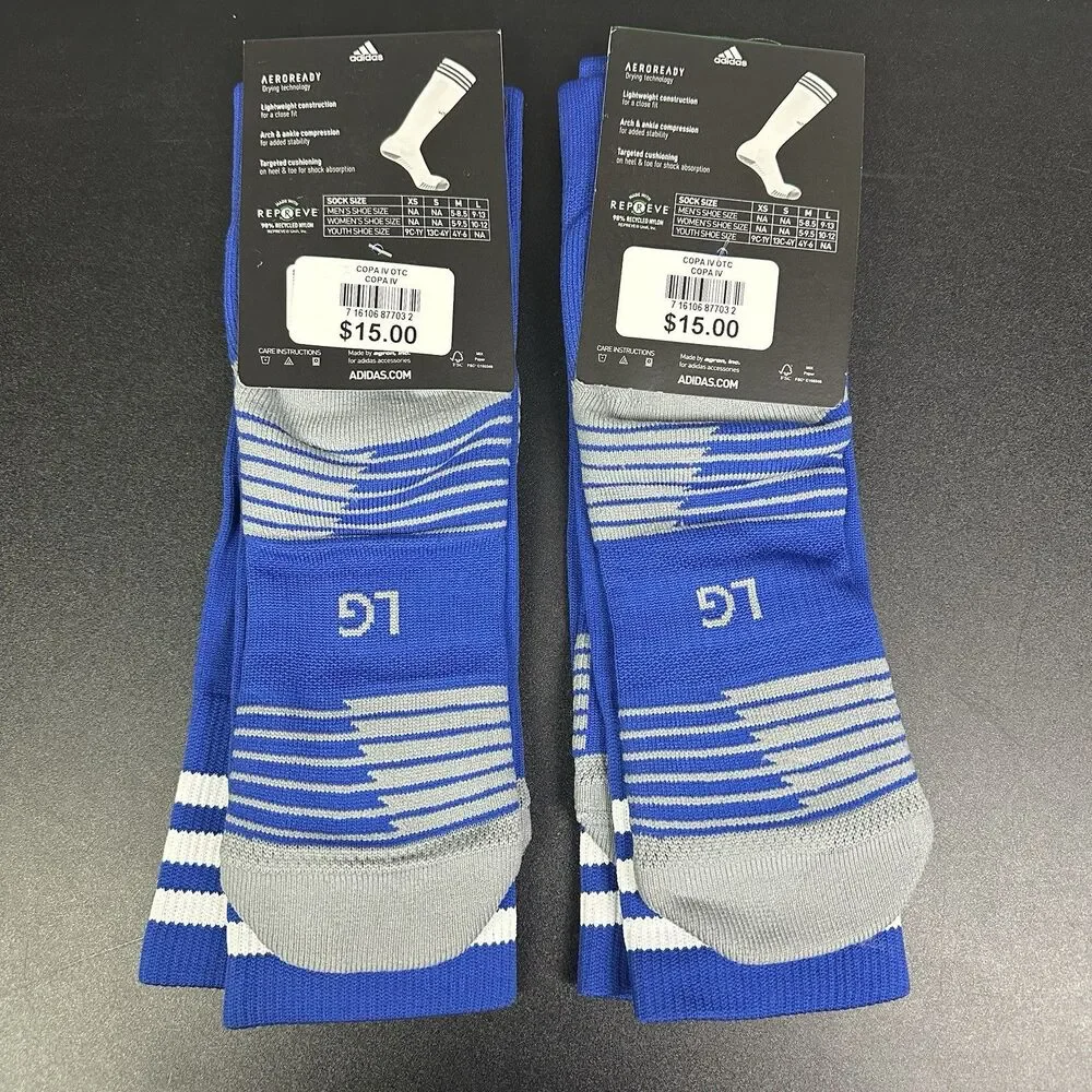 Adidas Soccer Copa Zone Socks Blue Large Over Calf Arch Ankle Compression 2 NEW